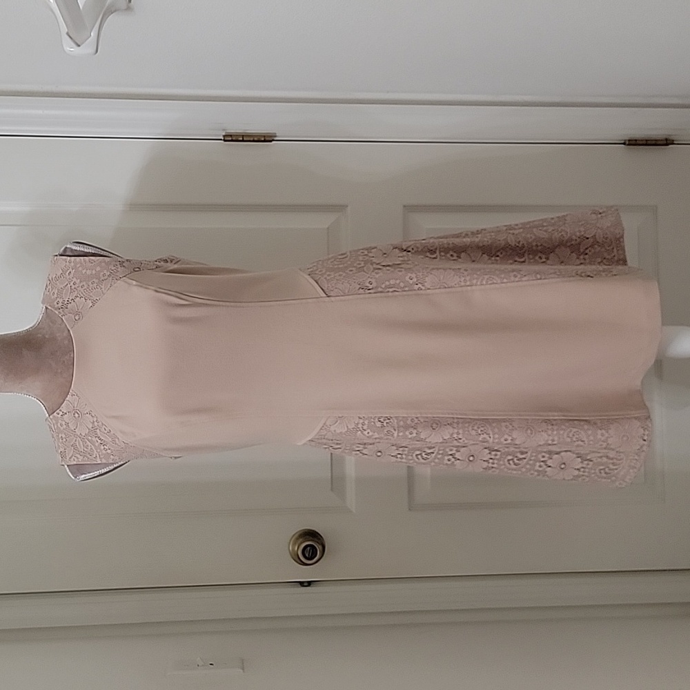 Adrianna Papell, Size 8, Flesh / Nude Colored Lace Accent Sheath Dress, EUC